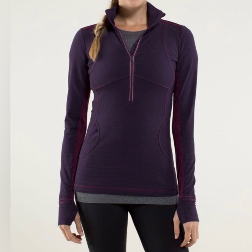 Rare OG Star Runner LULULEMON Pullover Hyper Stripe Plum Knit Zip Up Sweater Top